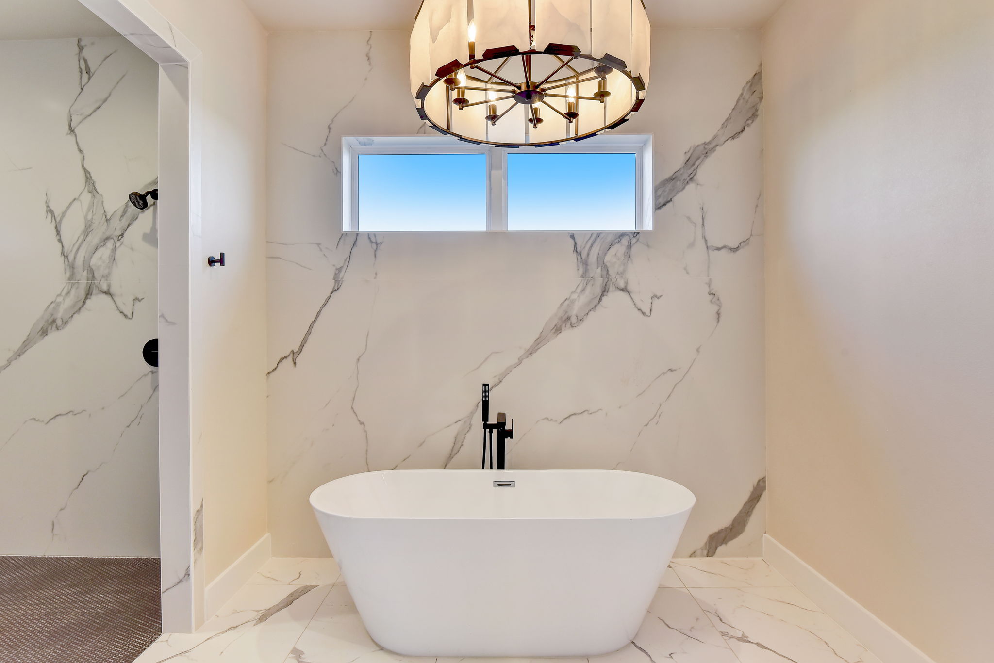 Calcite Chandelier Over Tub